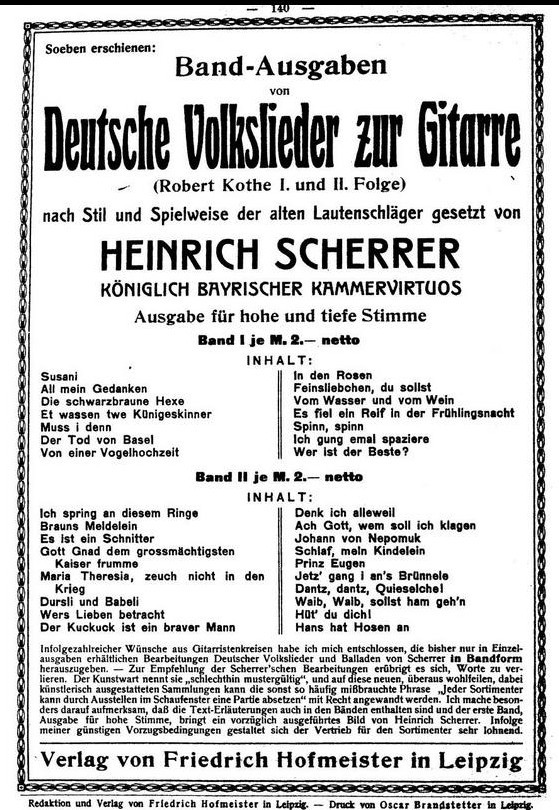 Heinrich Scherrer - Deutsche Volkslieder zur Gitarre