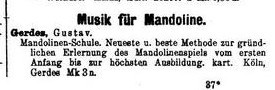 Gustav Gerdes - Mandolinen-Schule; Neueste u. beste Methode zur gründlichen Erlernung des Mandolinenspiels vom ersten Anfang bis zur höchsten Ausbildung